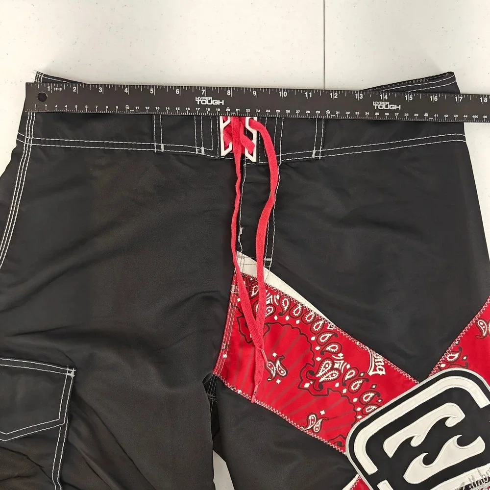 Billabong Board Shorts Mens 34 Black Red Bandana Shane Dorian Signature Surf